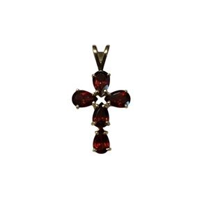 14K Yellow Gold Garnet Cross Pendant